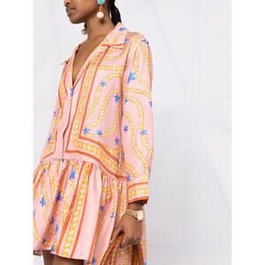 Sandro Pink‎ Nautical Alexiane Printed Silk Drop Waist Long Sleeve Dress Size 6